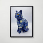 Starry Night Cat Sculpture Poster – svart ram