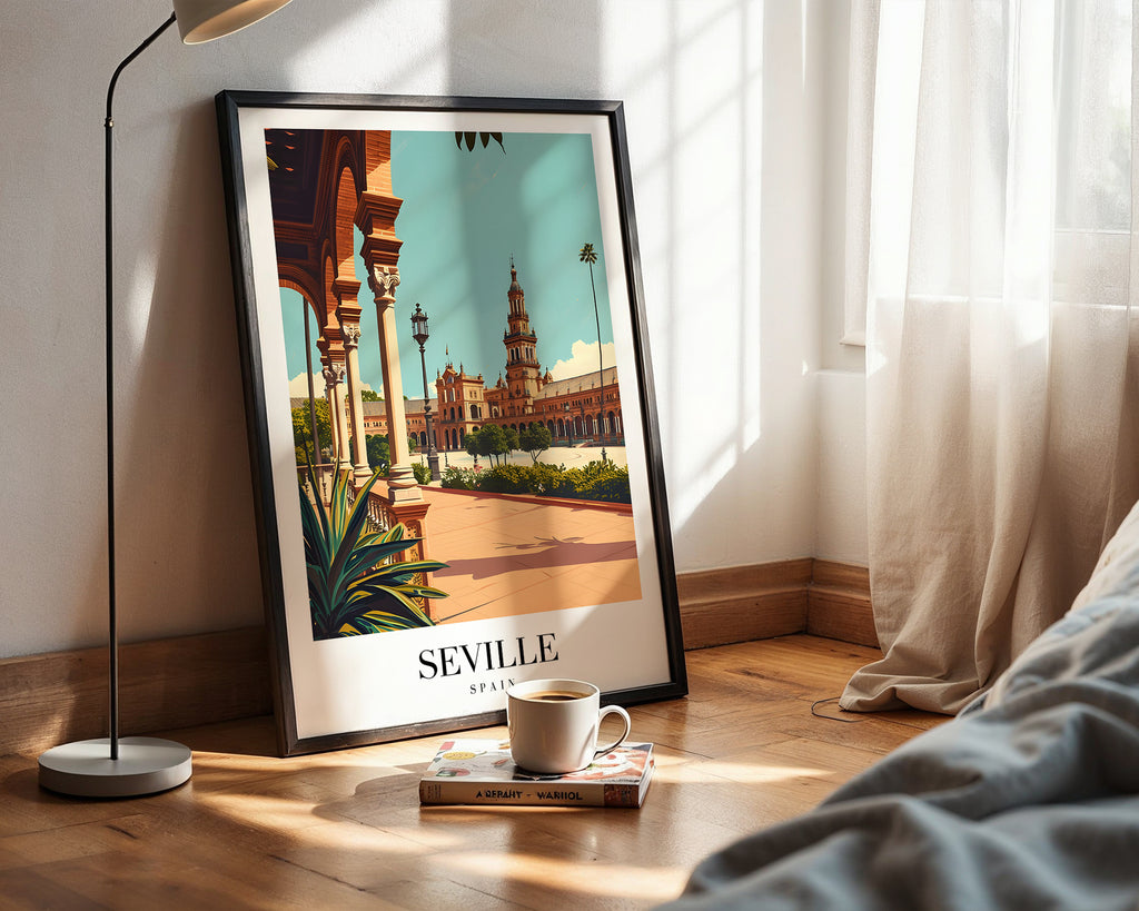 Väggmockup av The Seville affisch på ljus tegelvägg – Bozetto konsttryck i hög tryckkvalitet