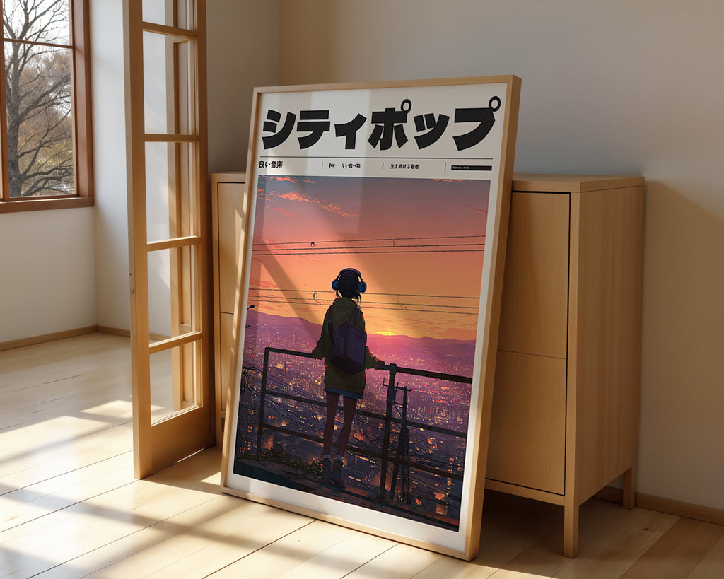 Väggmockup av Tokyo Afterglow affisch på ljus tegelvägg – Bozetto konsttryck i hög tryckkvalitet