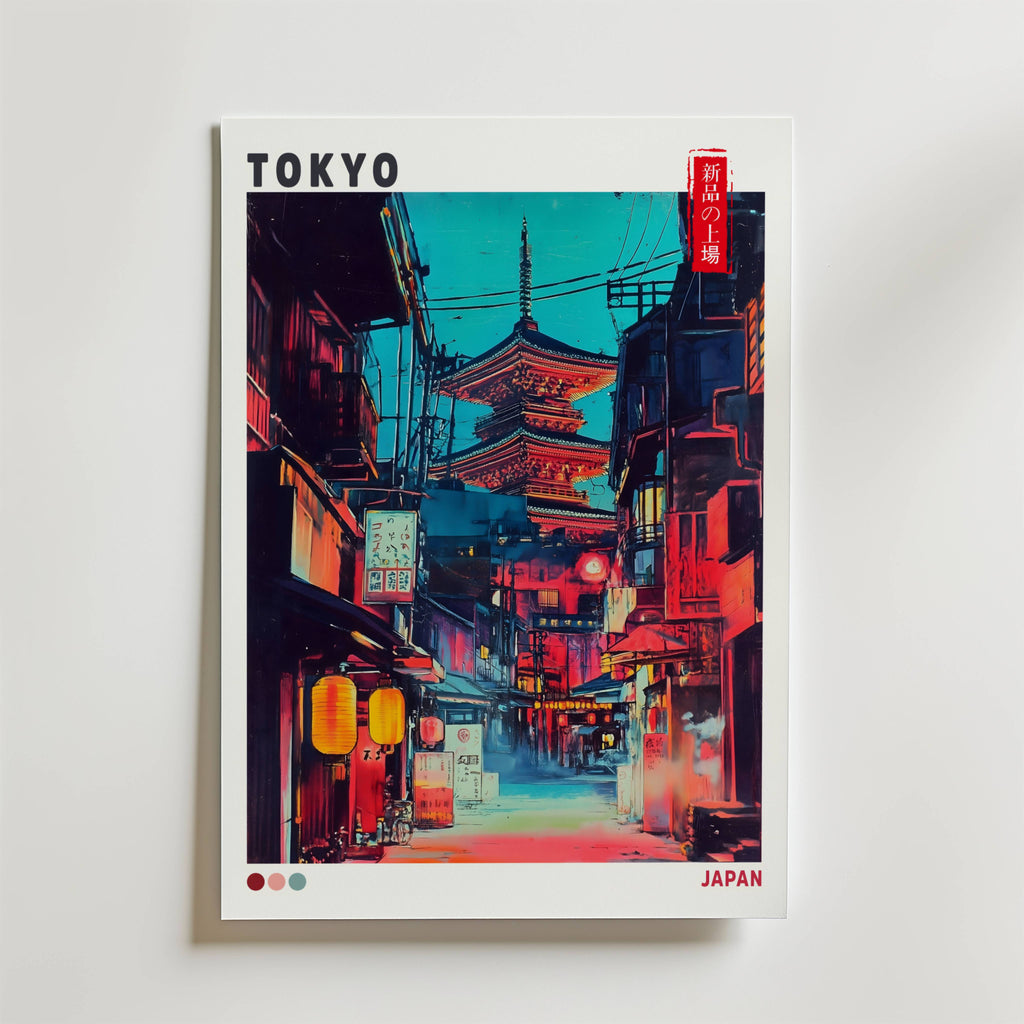 Tokyo Red Street – stilfullt konsttryck från Bozetto, tryckt på matt finpapper i hög tryckkvalitet