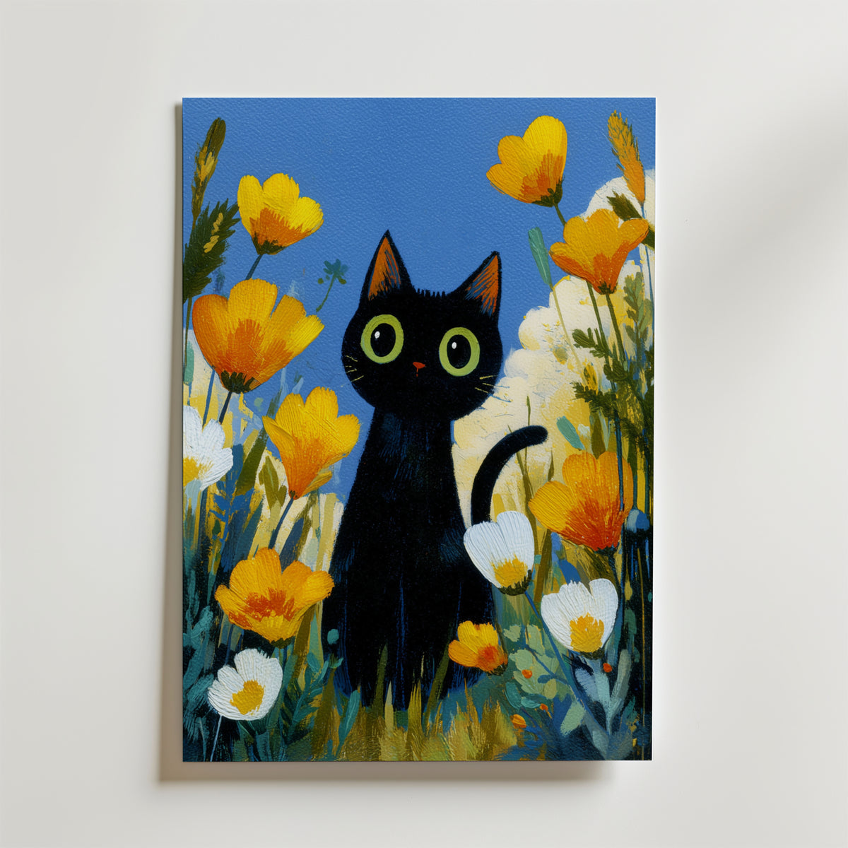 Midnight Meadow Cat – stilfullt konsttryck från Bozetto, tryckt på matt finpapper
