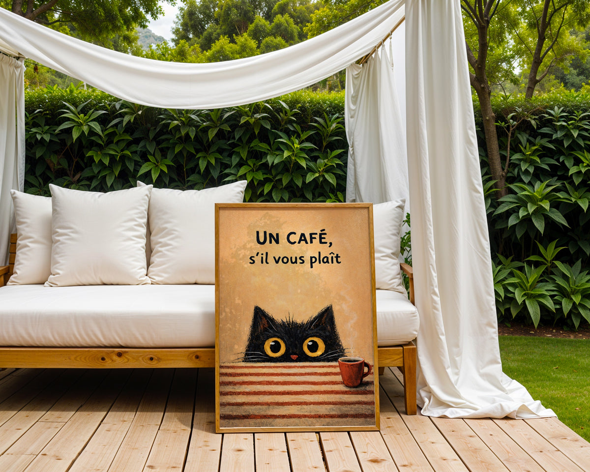 Un Café, S’il Vous Plaît poster i ram utan passepartout i hemmiljö – Bozetto affisch i hög tryckkvalitet