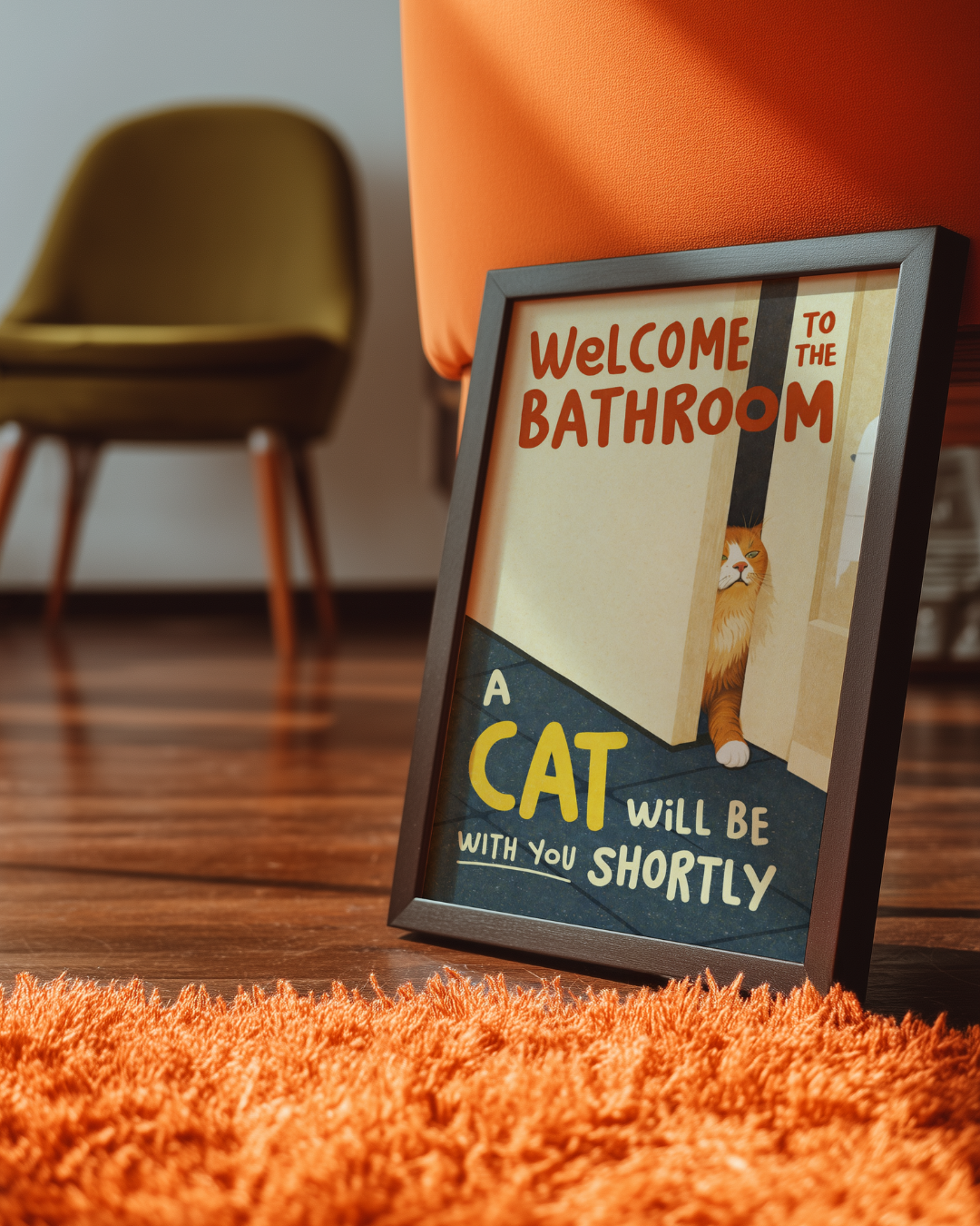 Bathroom Waiting Cat poster visad rakt fram – Bozetto affisch i hög tryckkvalitet