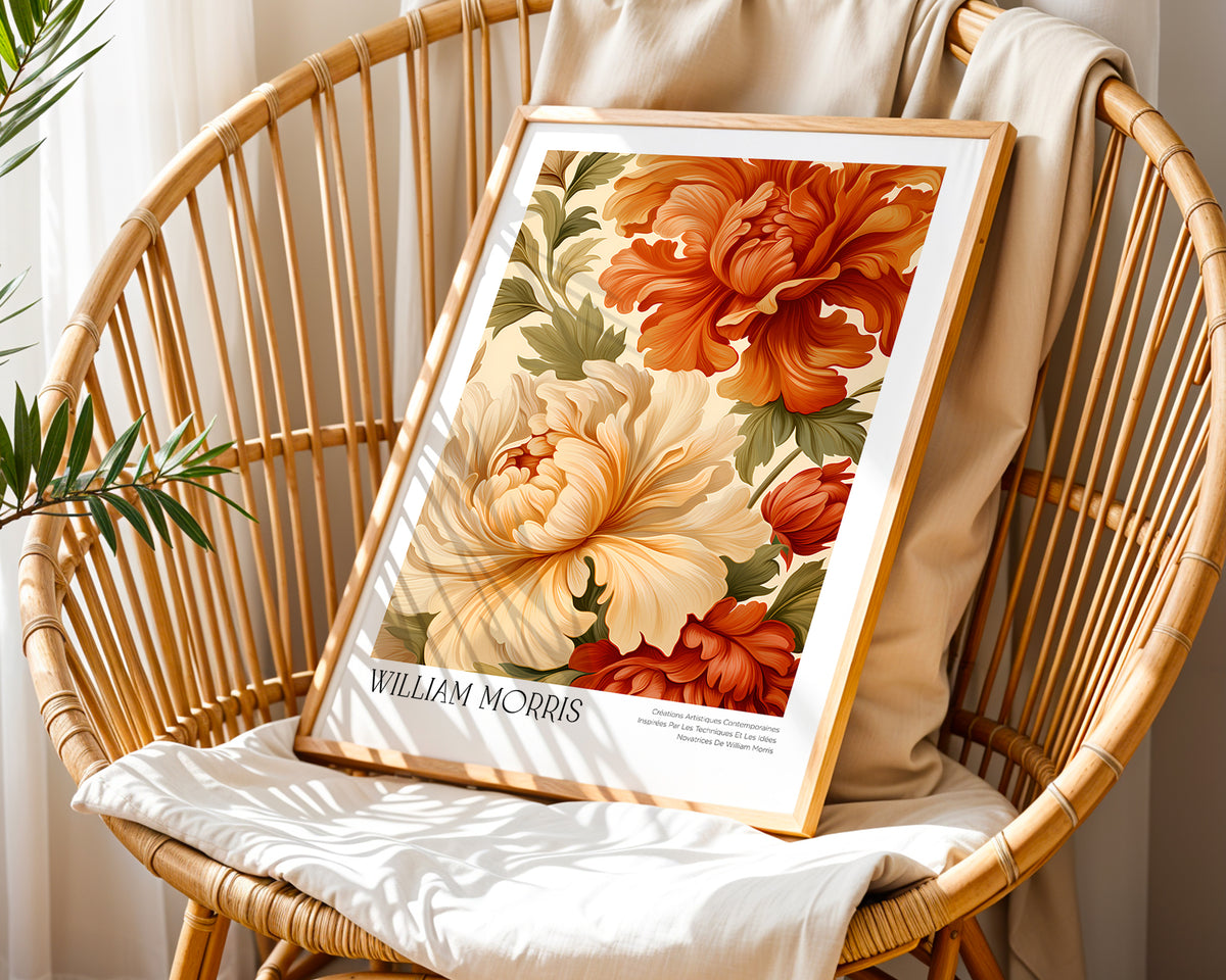 William Morris Amber Peony poster visualiserad på vägg – från Bozetto i hög kvalitet