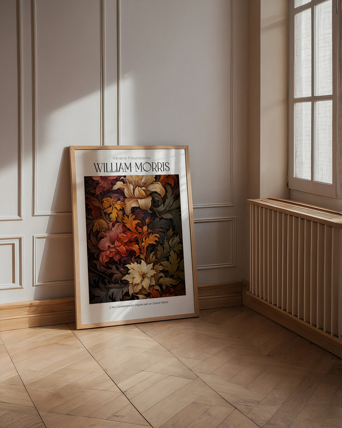 Mockup av William Morris Autumn affisch på vägg – köp enkelt hos Bozetto i hög kvalitet