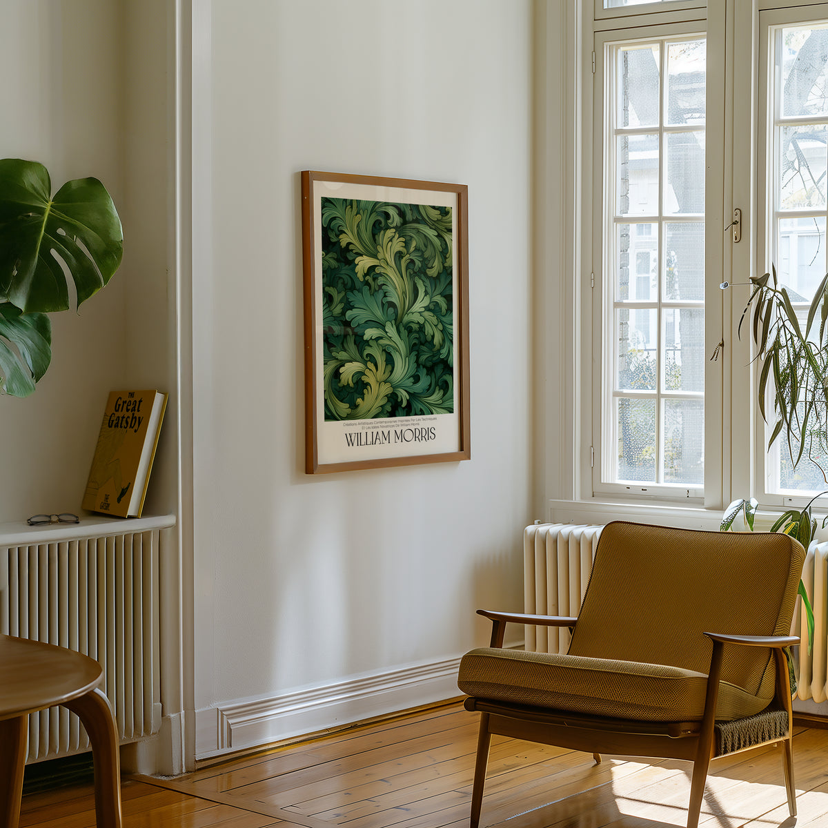 Mockup av William Morris Emerald affisch på vägg – köp enkelt hos Bozetto i hög kvalitet