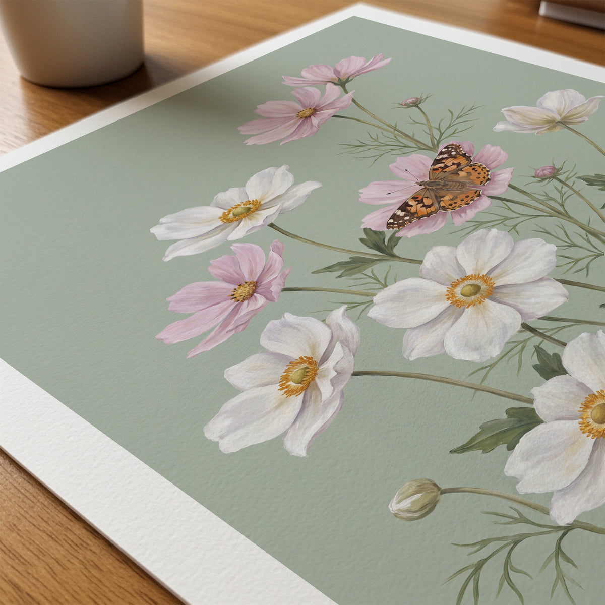 William Morris Anemones and Painted Lady Poster – närbild på papper