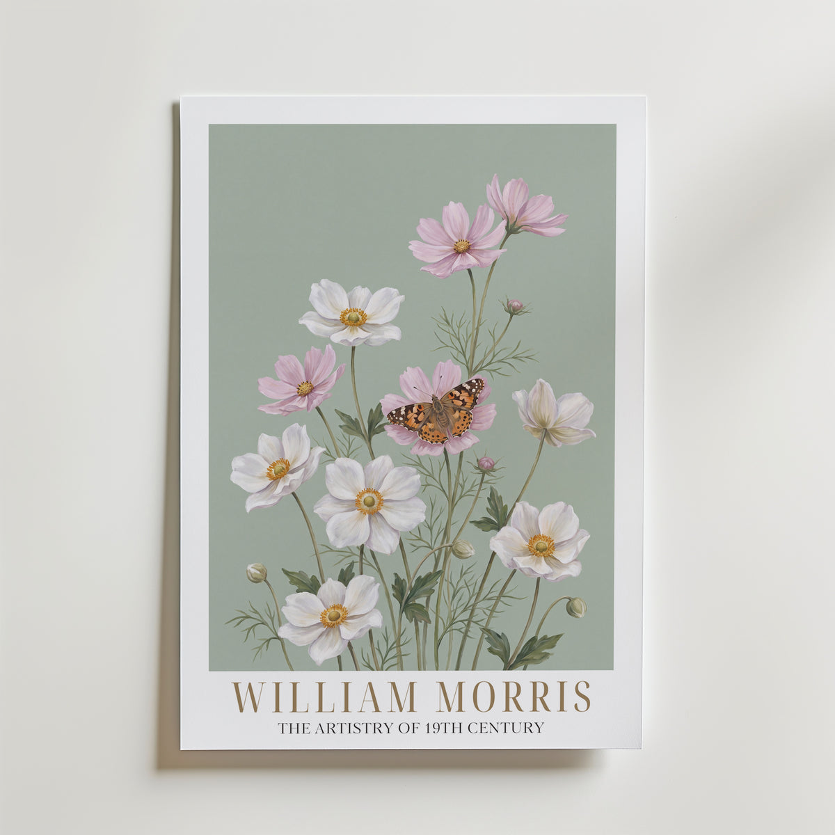 William Morris Anemones and Painted Lady Poster – med passepartout