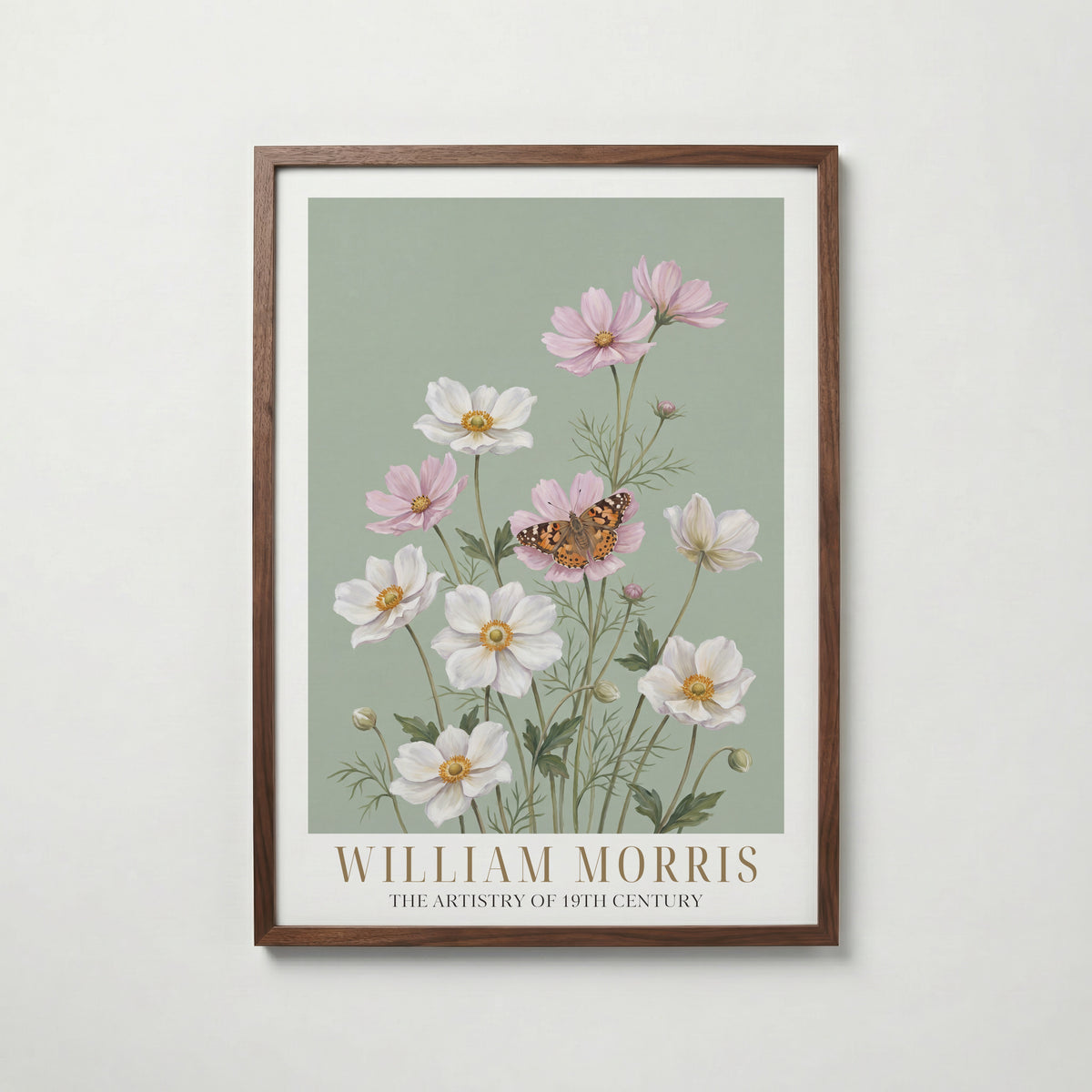 William Morris Anemones and Painted Lady Poster – valnötsram