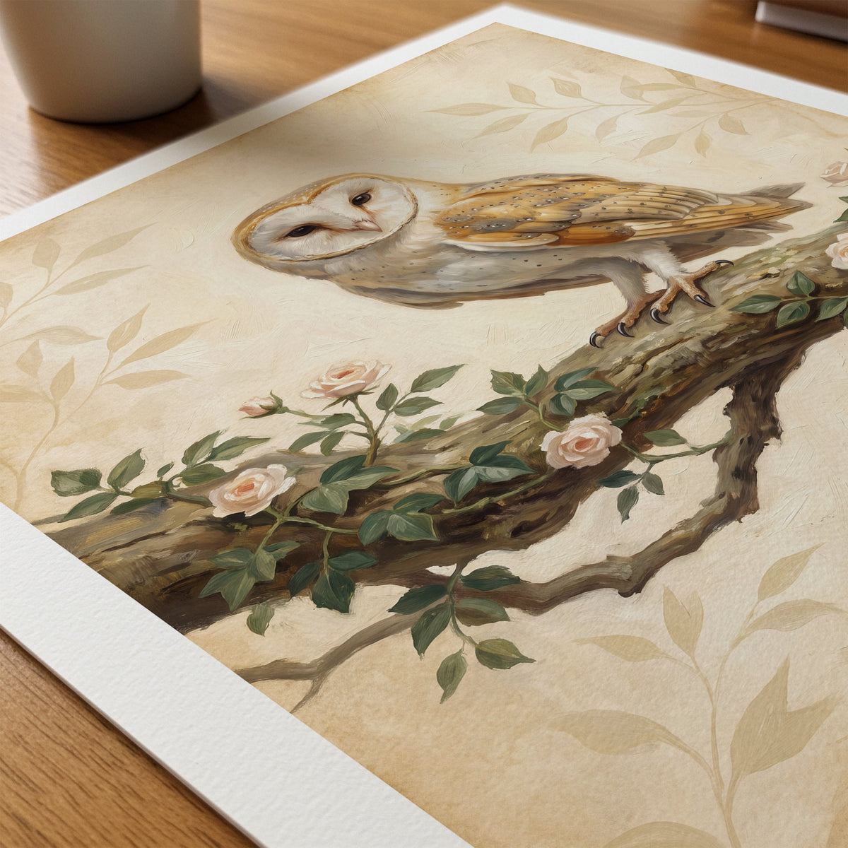 William Morris Barn Owl in Ivy and Roses Poster – närbild på papper