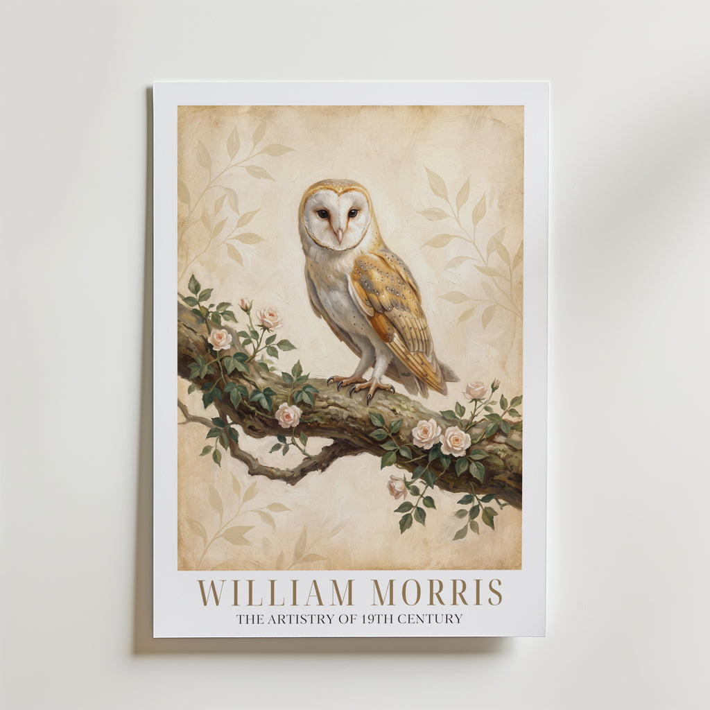 William Morris Barn Owl in Ivy and Roses Poster – med passepartout