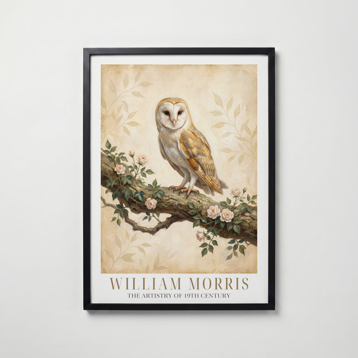 William Morris Barn Owl in Ivy and Roses Poster – svart ram