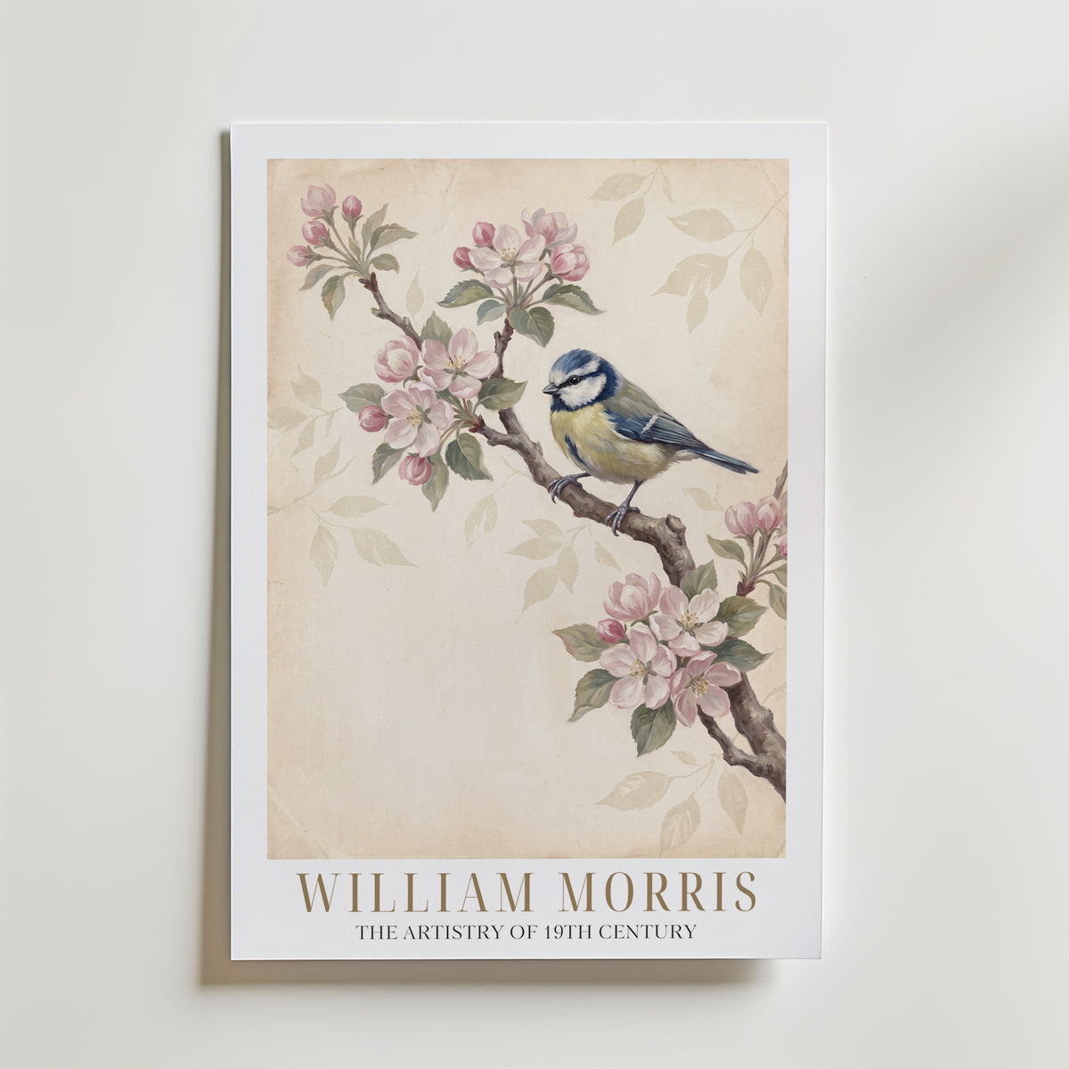 William Morris Blue Tit in Apple Blossom Poster – med passepartout