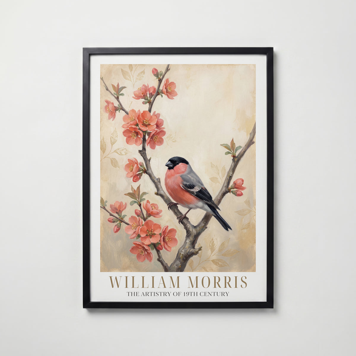 William Morris Bullfinch on Flowering Quince Poster – svart ram