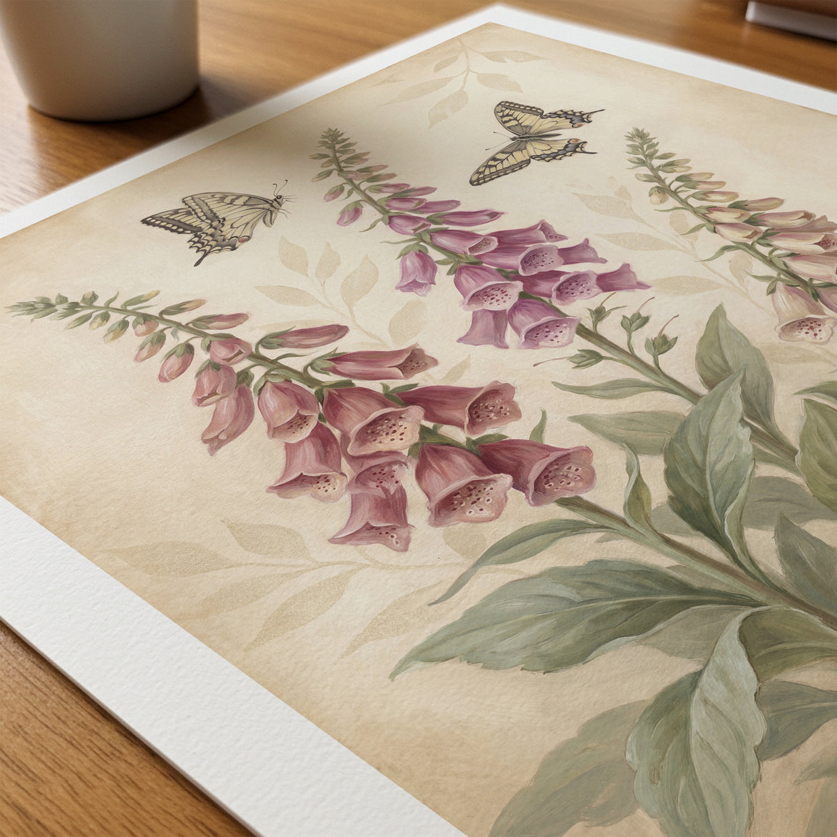 William Morris Foxgloves and Swallowtails Poster – närbild på papper