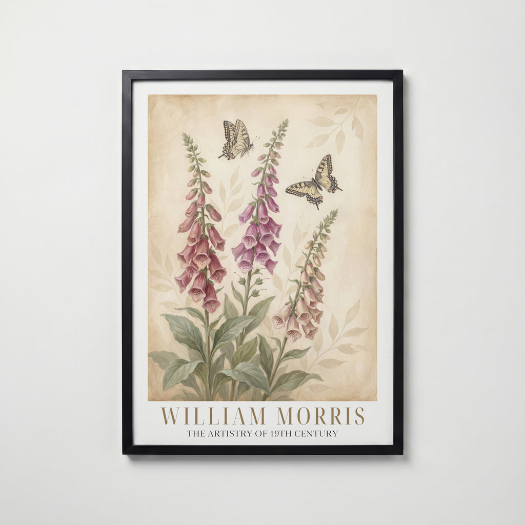 William Morris Foxgloves and Swallowtails Poster – svart ram