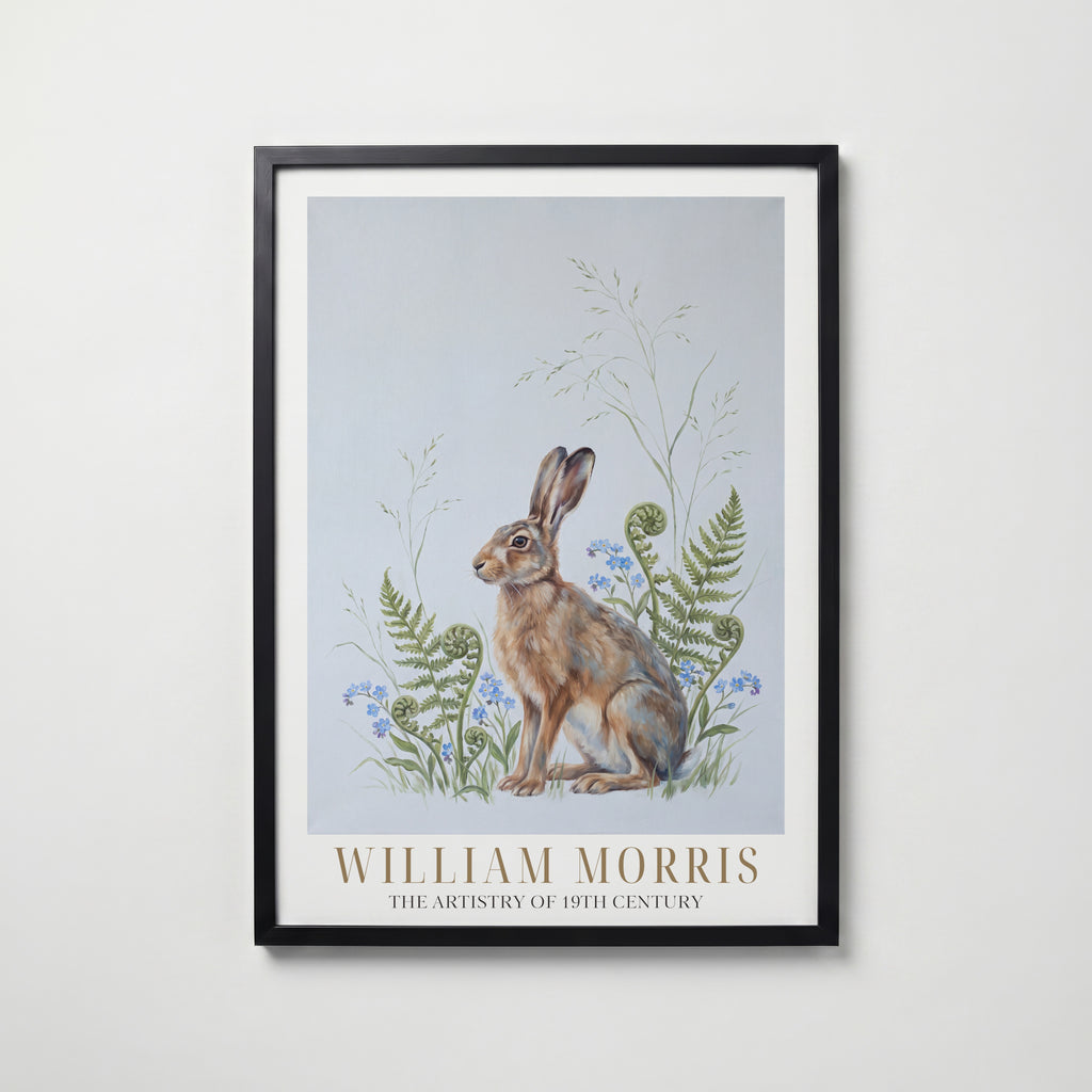 William Morris Hare Among Ferns and Forget-Me-Nots Poster – svart ram