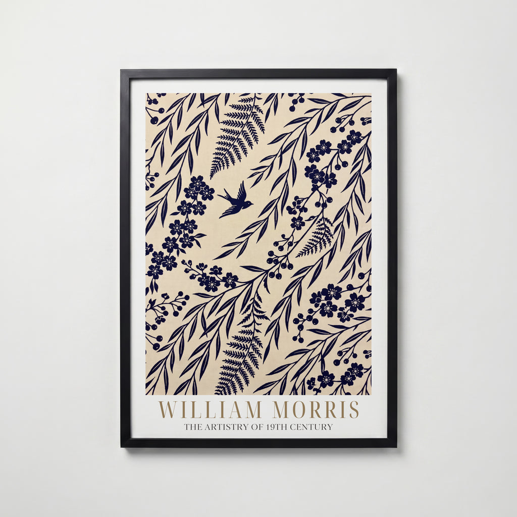 William Morris Indigo Willow Silhouette Poster – svart ram