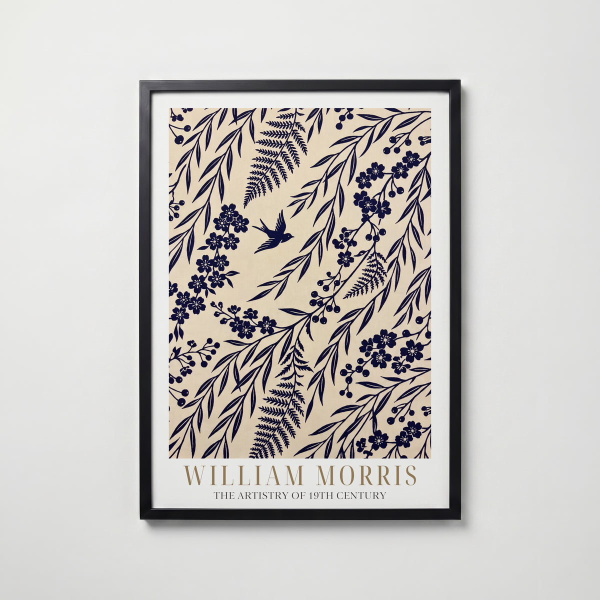 William Morris Indigo Willow Silhouette Poster – svart ram