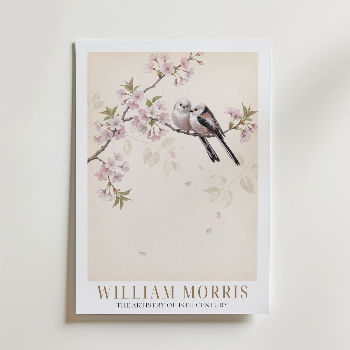 William Morris Long-Tailed Tits in Cherry Blossom Poster – med passepartout