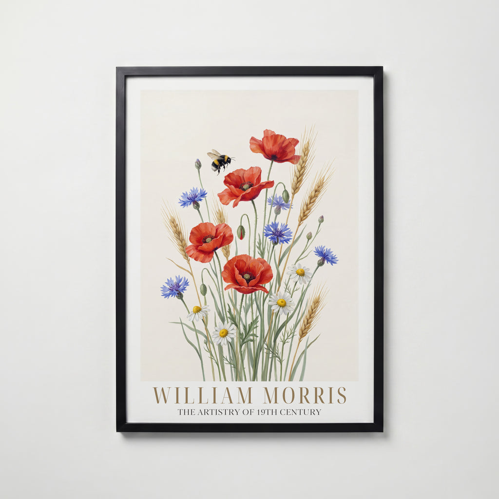 William Morris Meadow Poppies and Cornflowers Poster – svart ram