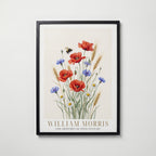 William Morris Meadow Poppies and Cornflowers Poster – svart ram