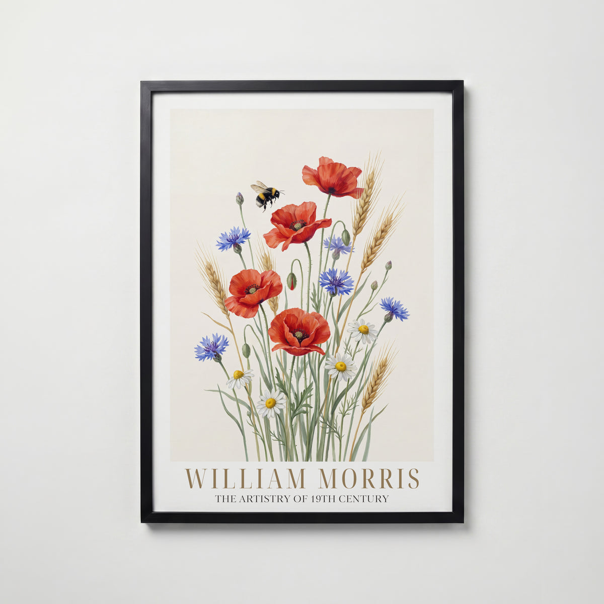 William Morris Meadow Poppies and Cornflowers Poster – svart ram