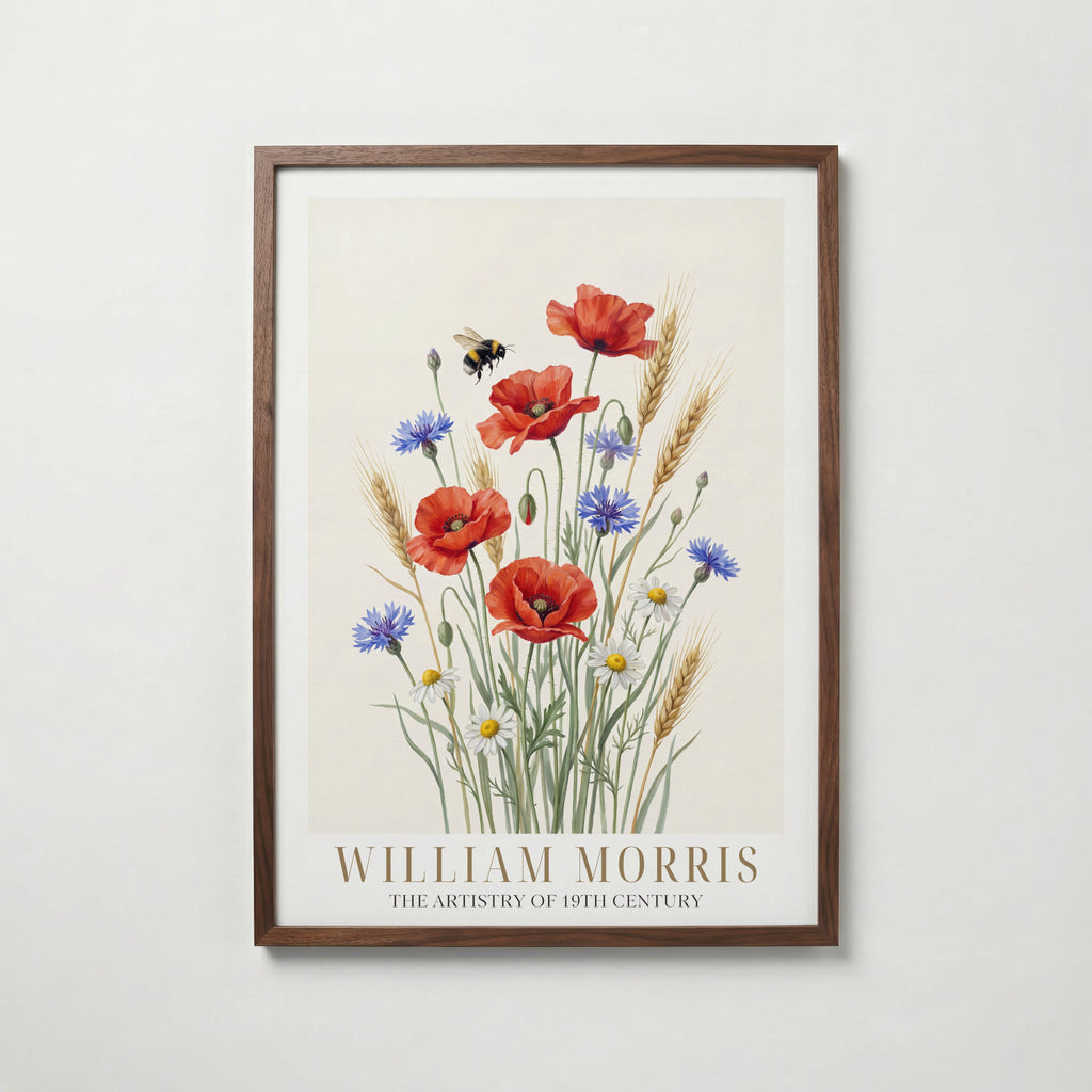 William Morris Meadow Poppies and Cornflowers Poster – valnötsram