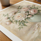 William Morris Peonies in a Celadon Vase Poster – närbild på papper