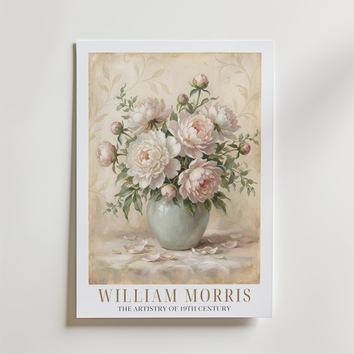 William Morris Peonies in a Celadon Vase Poster – med passepartout