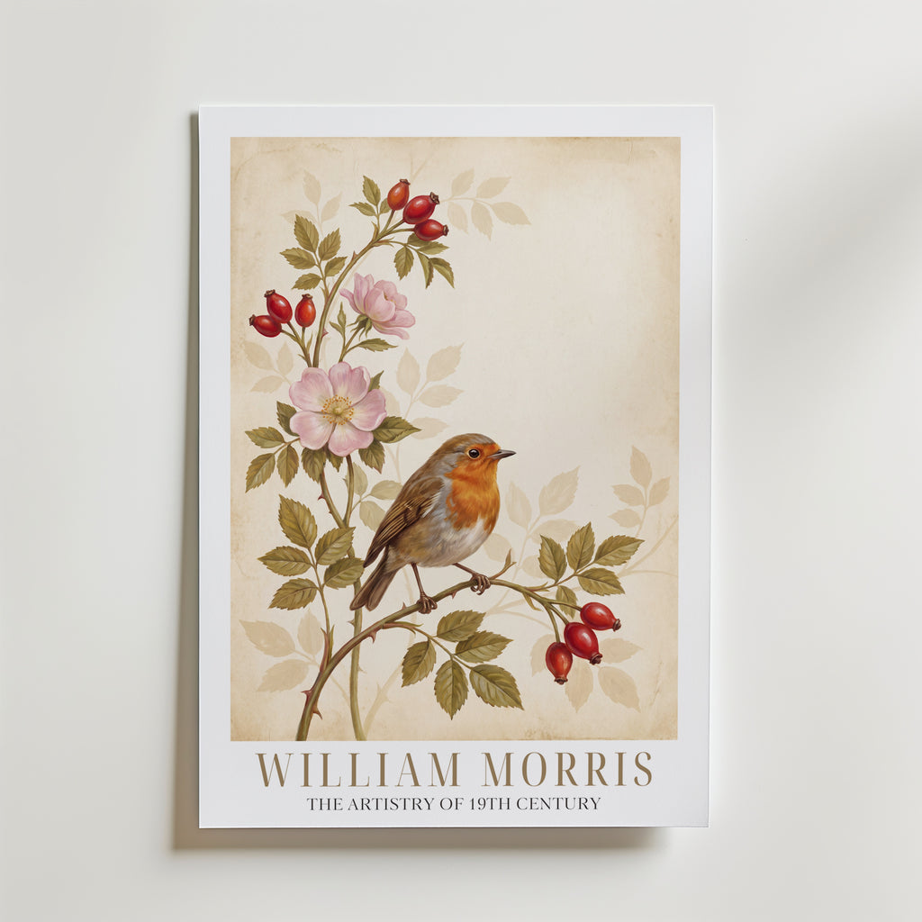 William Morris Robin and Rose Hips Poster – med passepartout