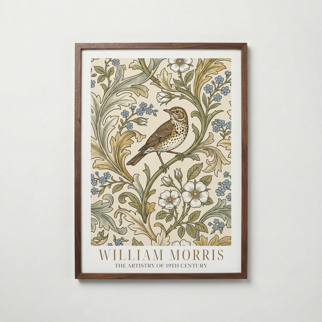 William Morris Song Thrush Woodblock Poster – valnötsram