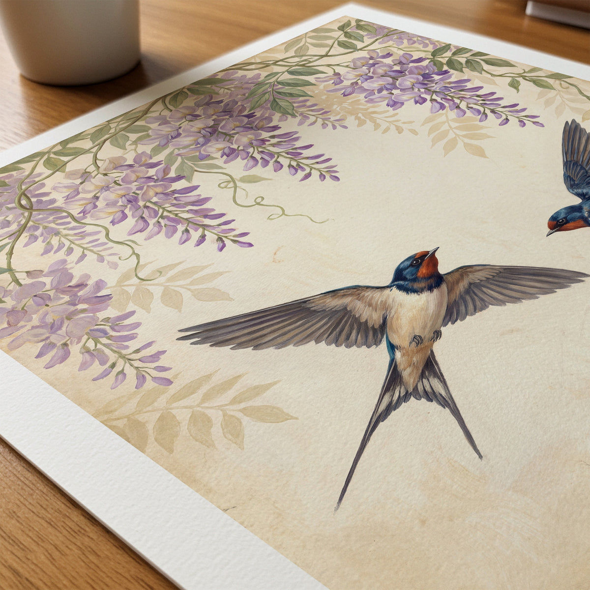 William Morris Swallows Beneath the Wisteria Poster – närbild på papper