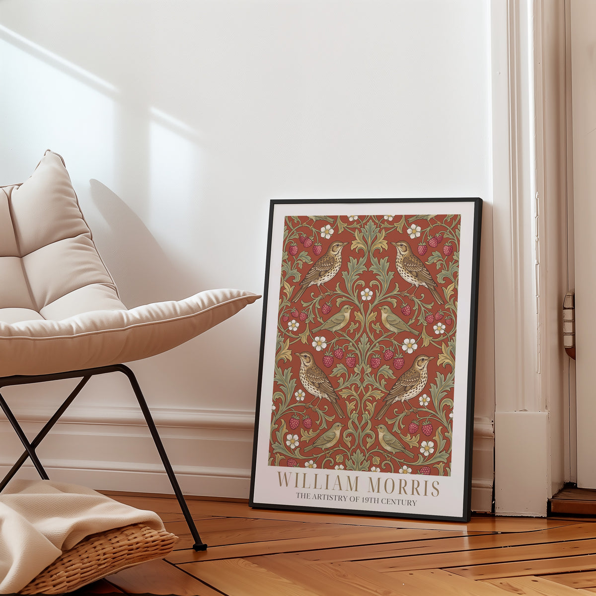 William Morris Thrushes and Strawberries on Terracotta Poster – i rum 1