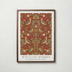 William Morris Thrushes and Strawberries on Terracotta Poster – valnötsram