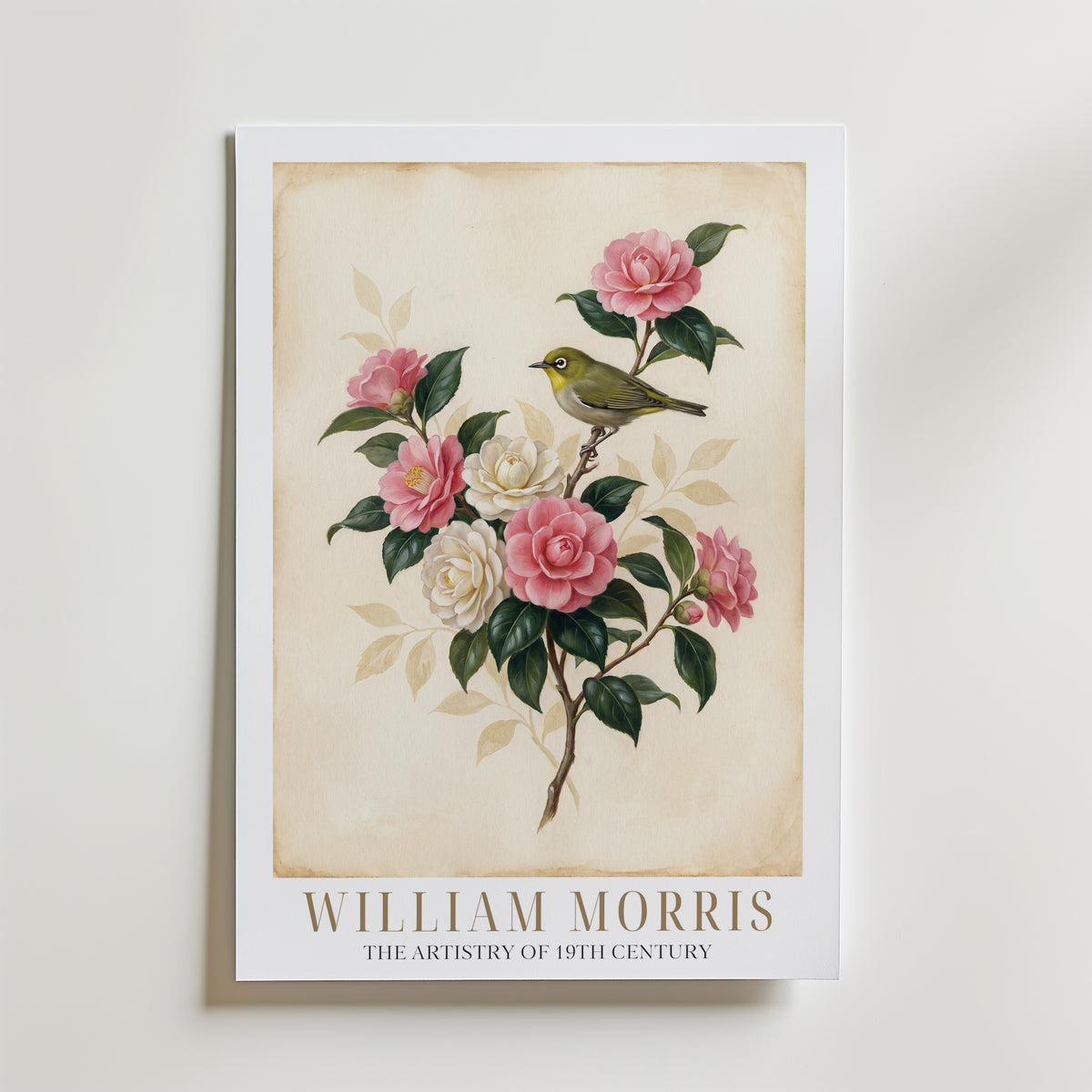 William Morris White-Eye and Camellias Poster – med passepartout