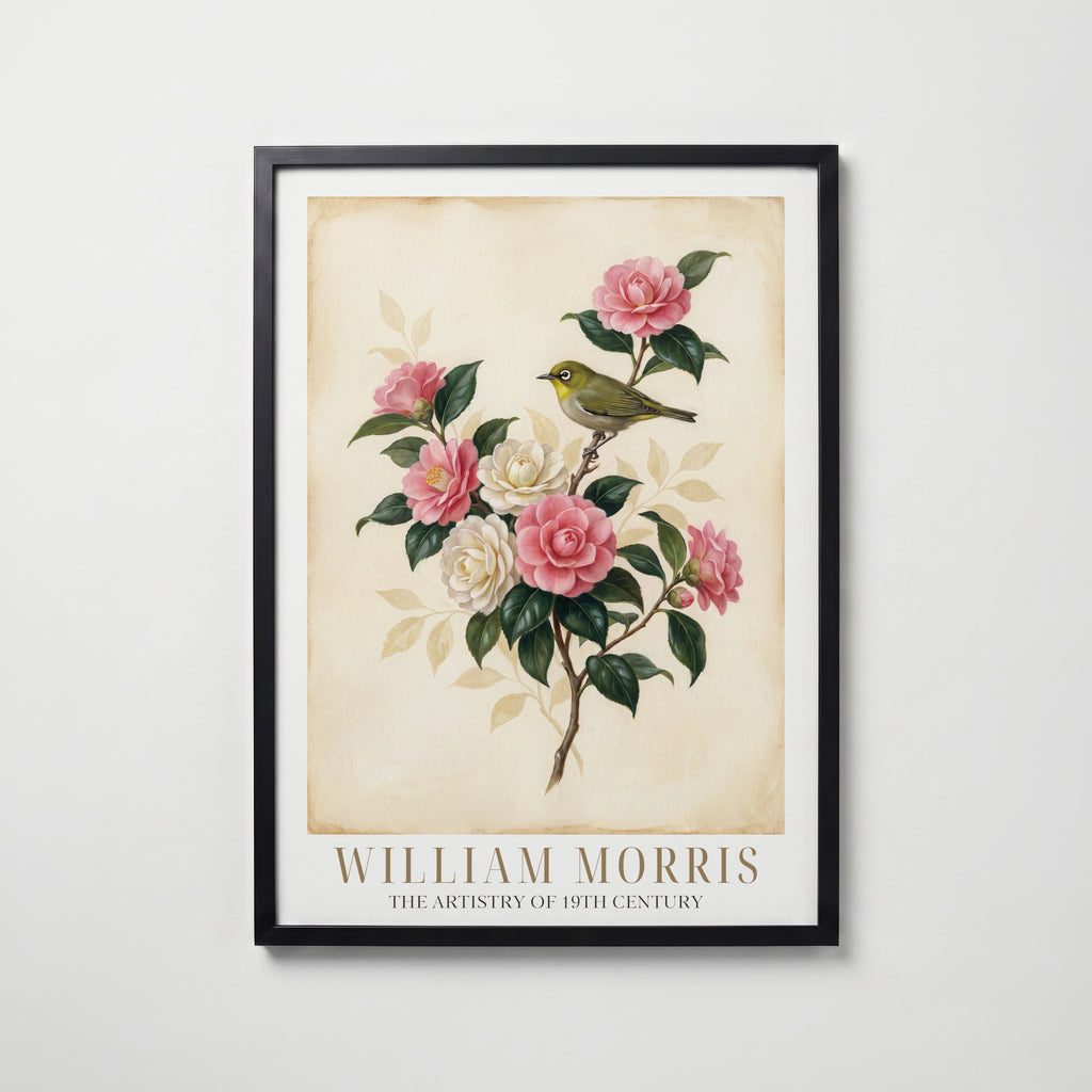 William Morris White-Eye and Camellias Poster – svart ram