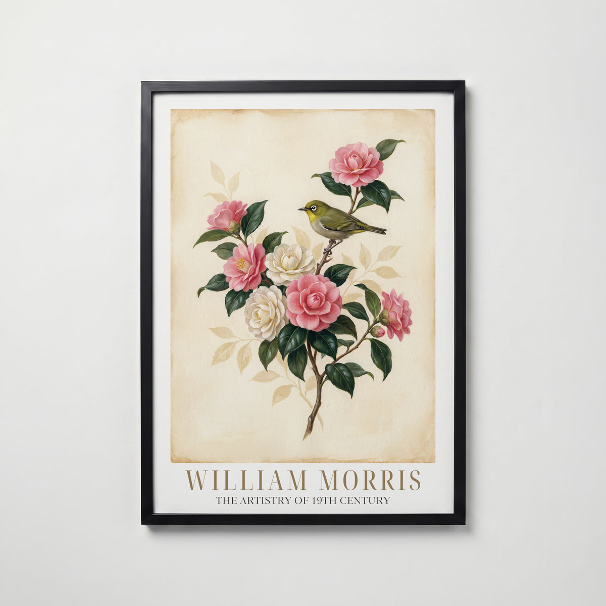 William Morris White-Eye and Camellias Poster – svart ram
