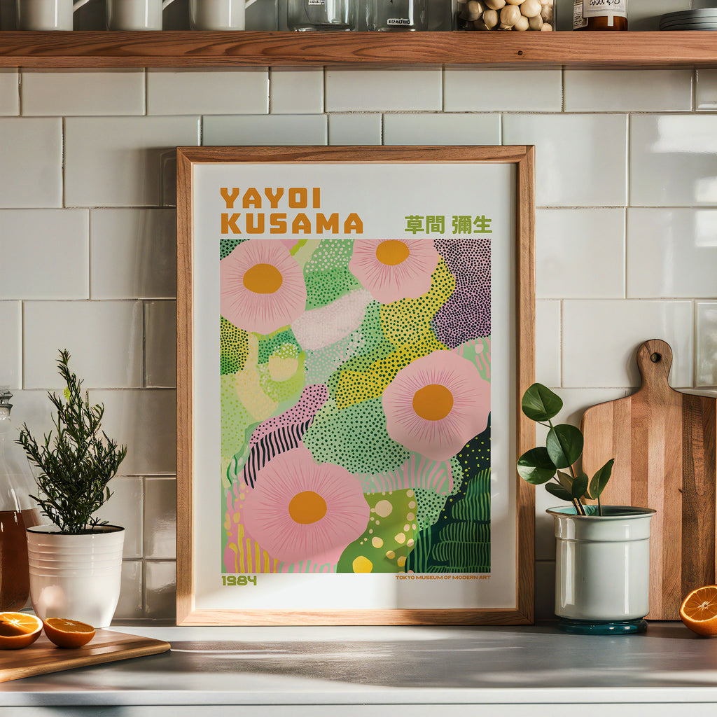 Yayoi Kusama Green Blossom – stilfullt konsttryck från Bozetto, tryckt på matt finpapper