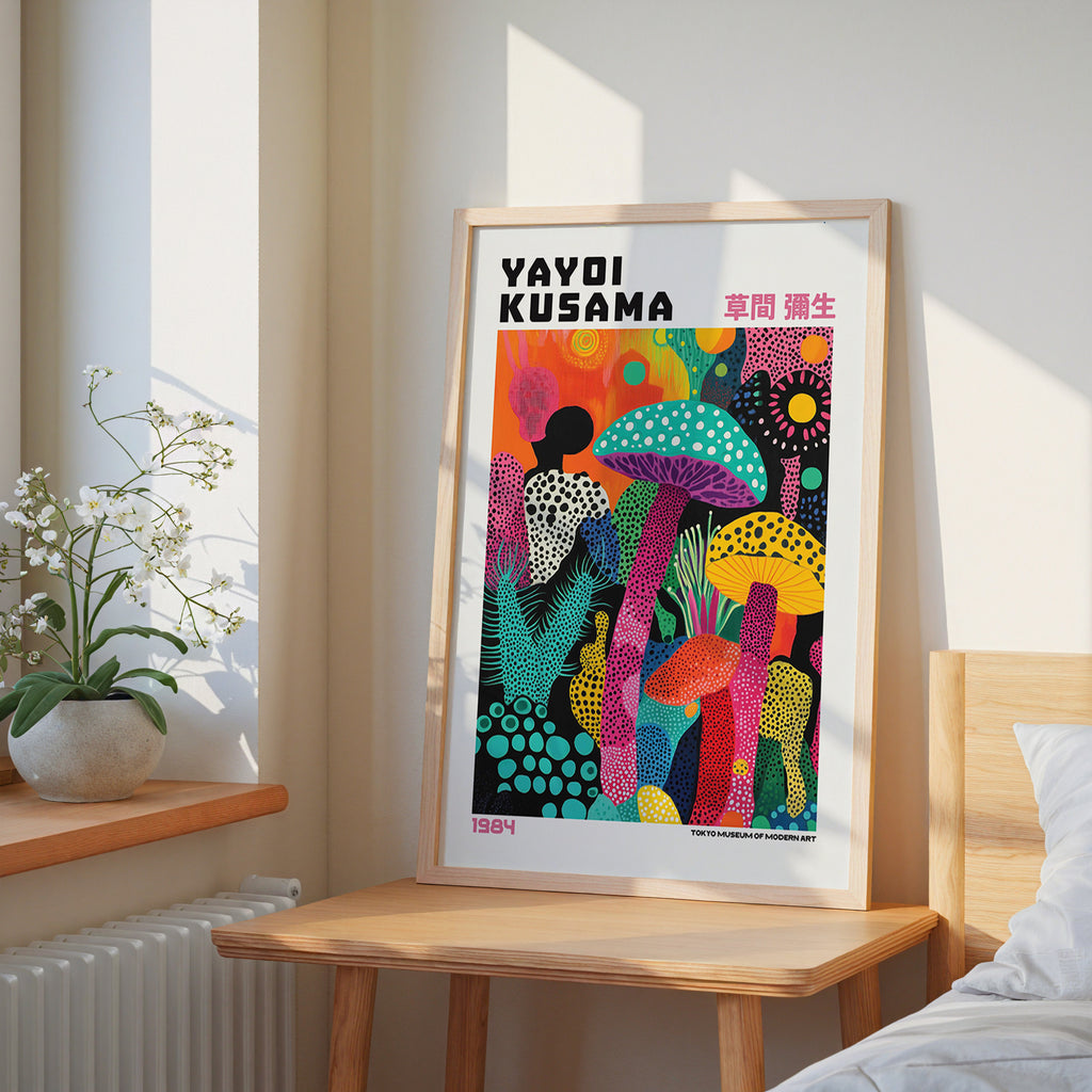 Yayoi Kusama Mushroom Garden – affisch med stilfullt motiv från Bozetto i hög kvalitet