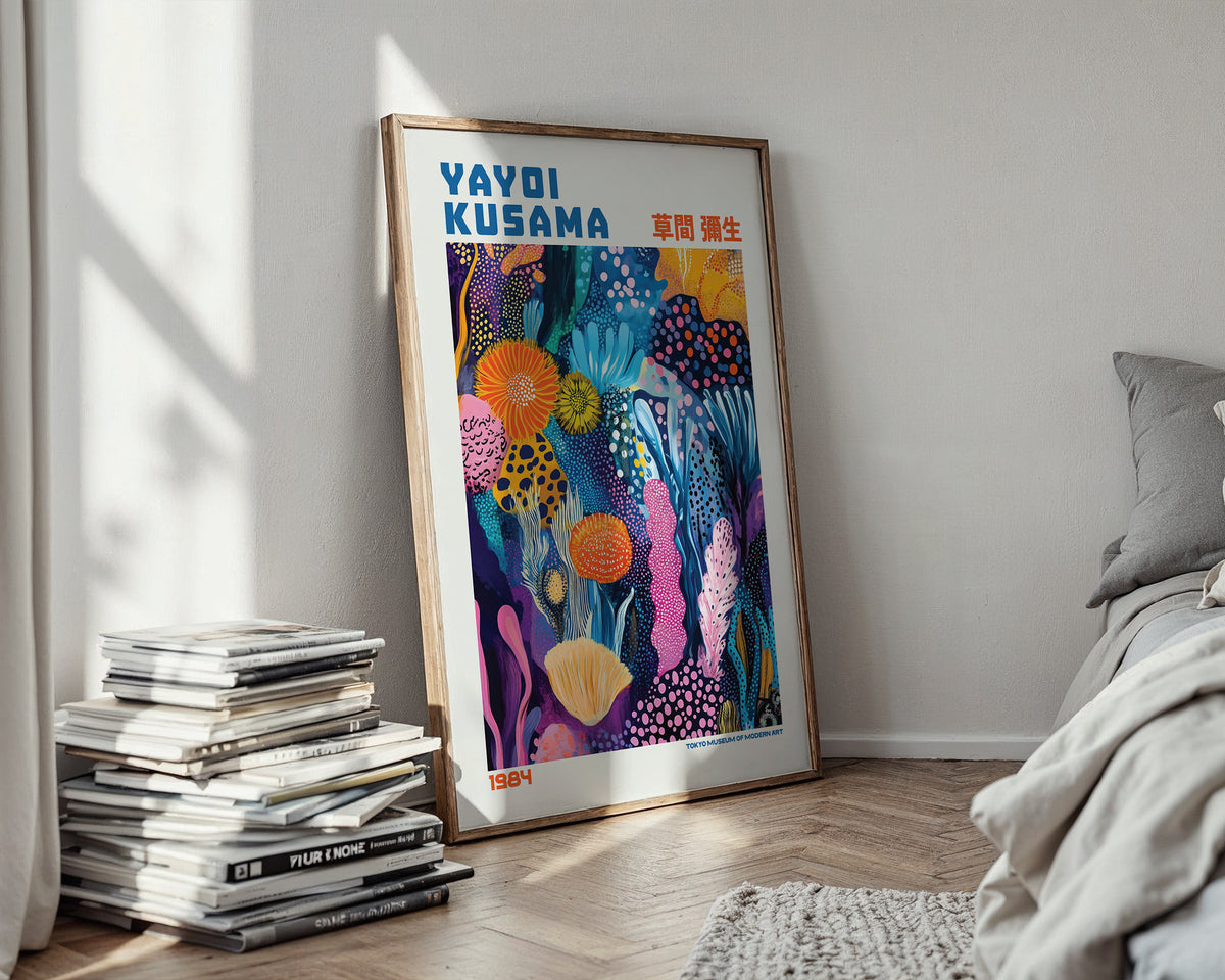 Affischmockup för Yayoi Kusama Ocean Garden – köp enkelt hos Bozetto i hög kvalitet
