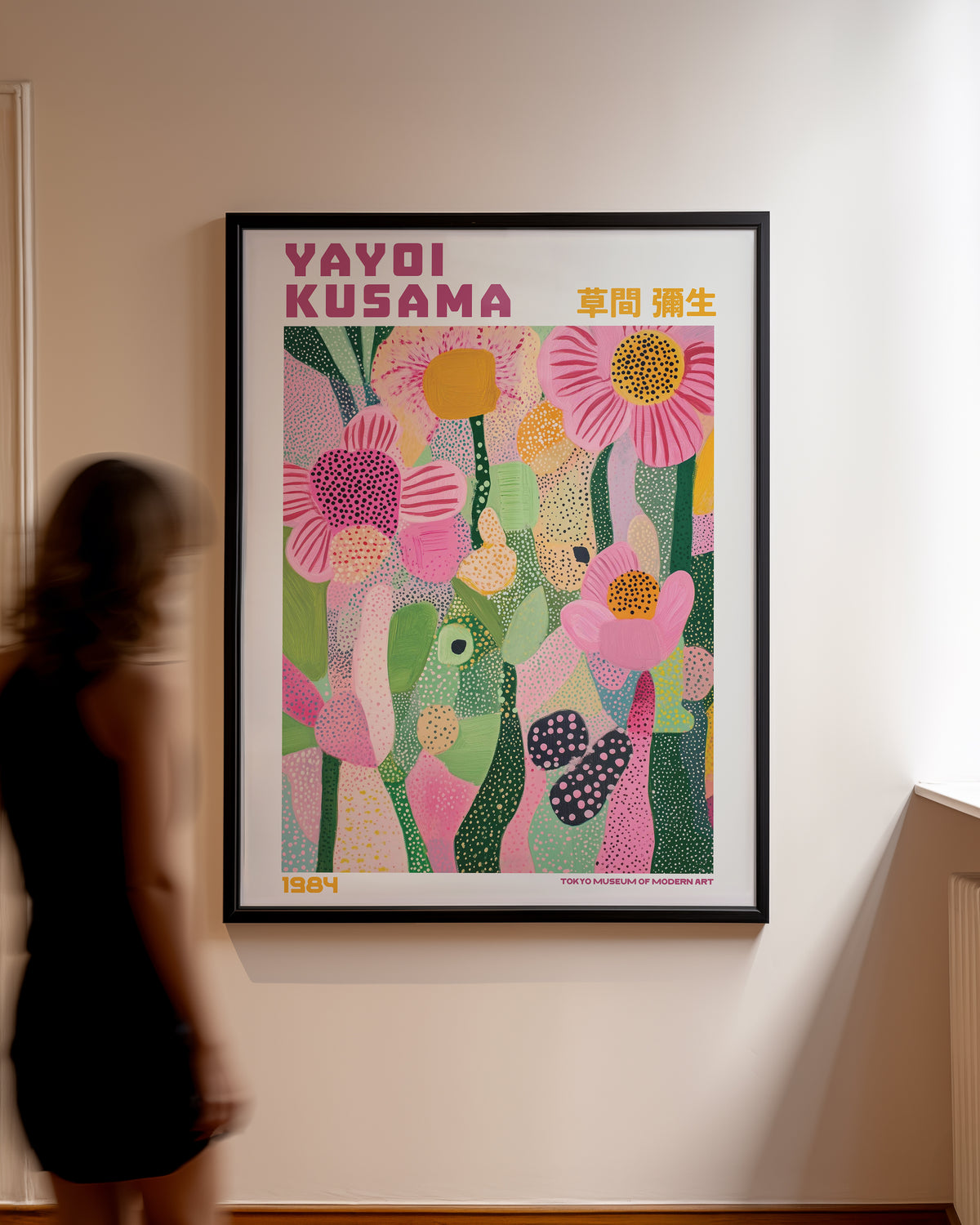 Yayoi Kusama Spring Garden i väggmockup – konsttryck från Bozetto i hög kvalitet