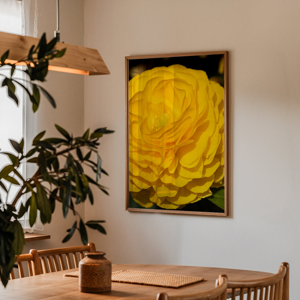 Yellow Heaven Poster med valnötsram