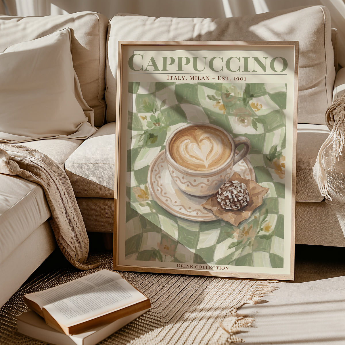 Cappuccino poster i inramad rumsmiljö – Bozetto konsttryck i hög tryckkvalitet