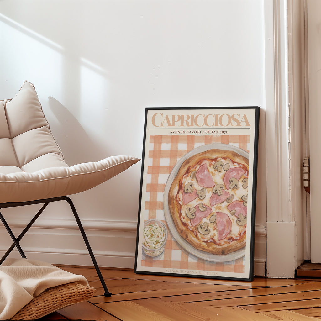 Capricciosa Pizza affisch i stilren miljö – Bozetto
