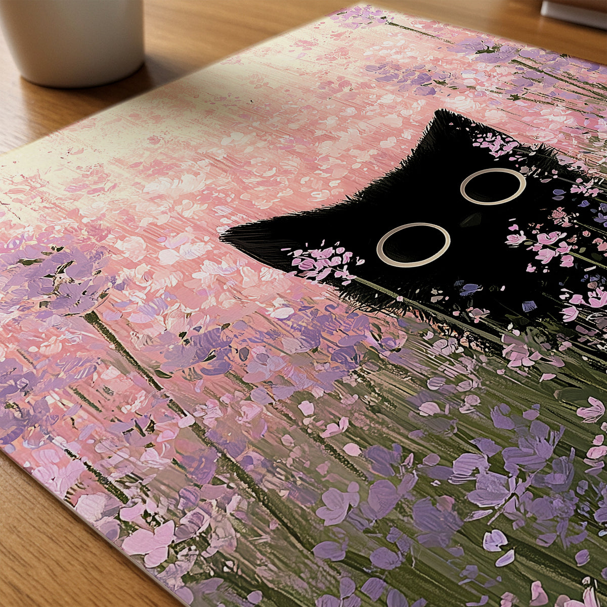 Cat in Bloom Poster i ram på skrivbord - Bozetto