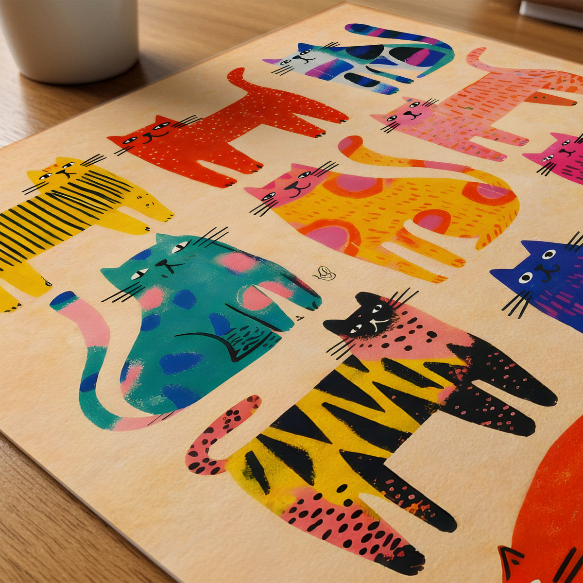 Colorful Cat Parade Poster på skrivbord - Bozetto