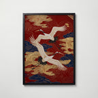 Crimson Cranes Poster – svart ram