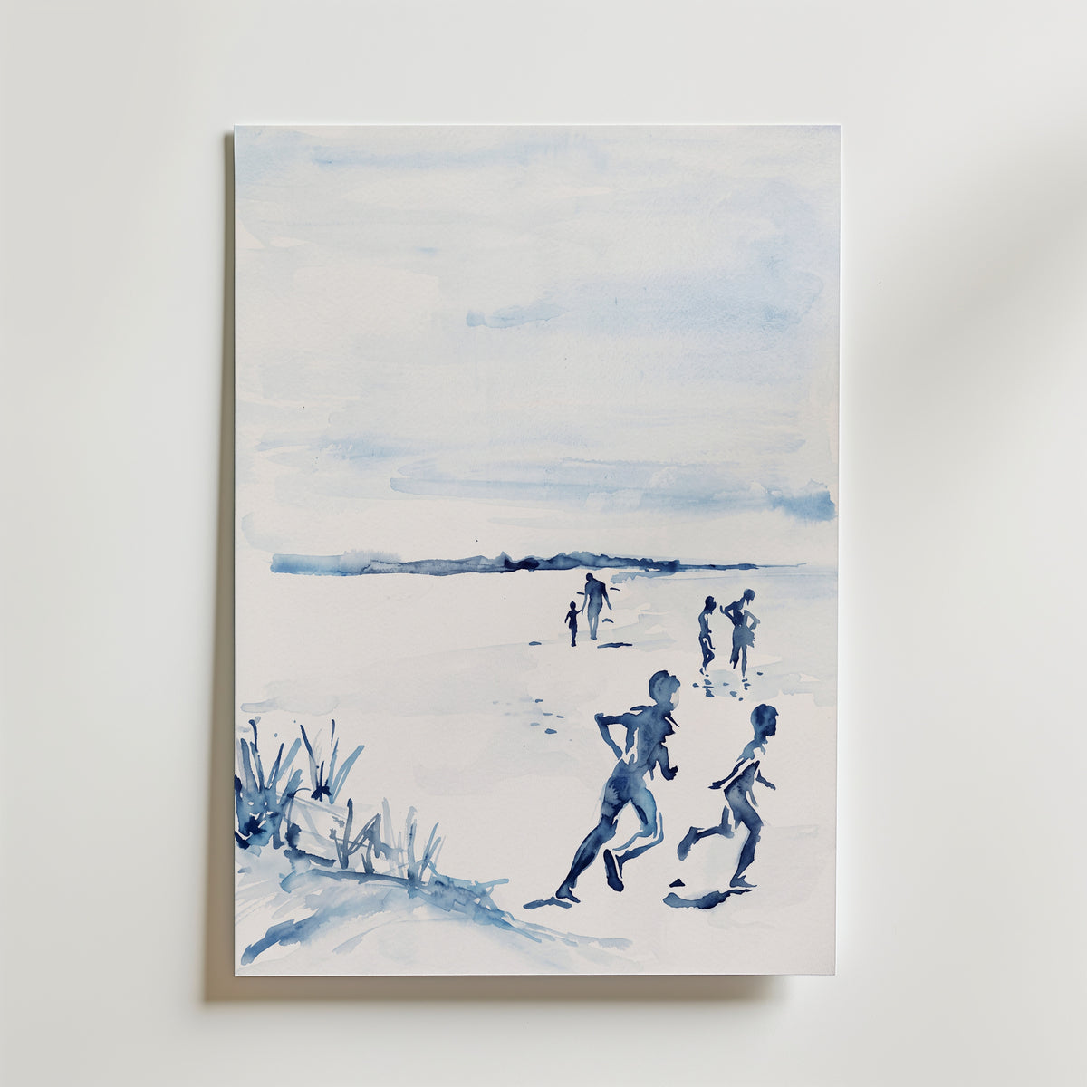 Indigo Shore Poster, strandmotiv i blå akvarell som canvastavla, väggkonst från Bozetto