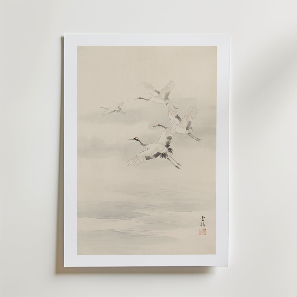 Flying Cranes Poster – med passepartout